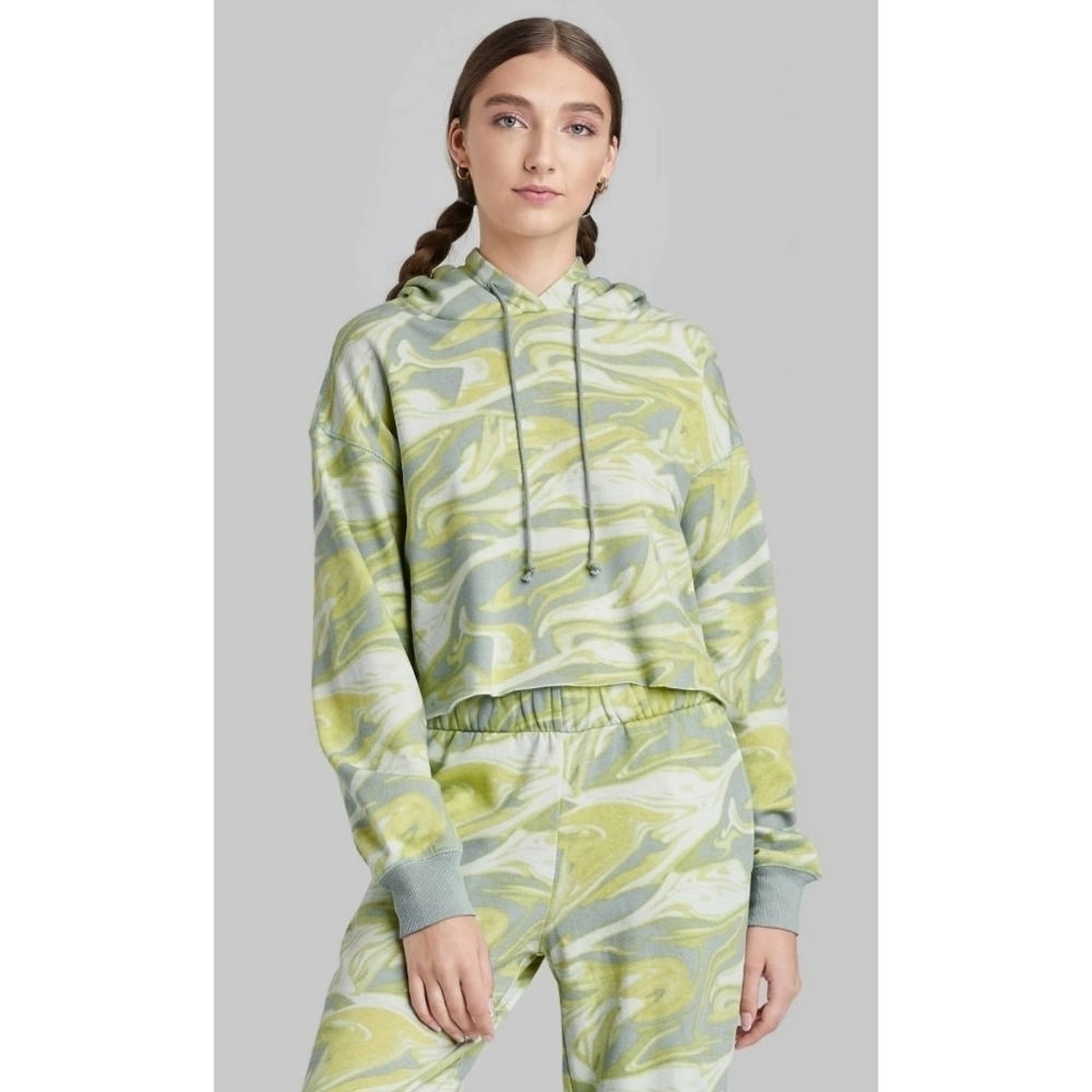 Wild Fable Green Swirl Cropped Hoodie